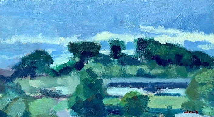 <strong>🔴</strong> Torna a sortir el sol (19×35) Oli sobre fusta (19x35). Propietat de María Camats.
